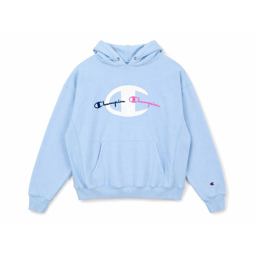 Champion Reverse Weave Heavyweight Hoodie Light Blue M Hooded Logo Pockets